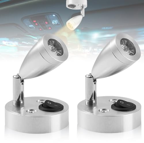 2 Stück 12V LED Spot Leselicht, Leselampe Wohnmobil Wohnwagen Lampe, Wohnmobil Innenbeleuchtung mit Einstellbarer Schalter, 3W LED Lampe Wohnmobil Warmweiß 3200K für Camper Reisemobil Caravan Boat