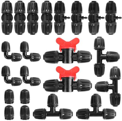 Bewässerungsarmaturen Kit für 1/2 Tropfschläuche für 13/16mm Bewässerungsschläuche 22Stk Gartenbewässerung Barbed Anschluss Bewässerungssystem Micro Drip Verbinder