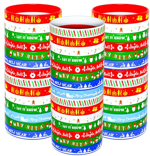 NEBURORA 72pcs Christmas Silicone Bracelet 8 Style Rubber Wristband Xmas Pattern Wrist Band for Merry Christmas Theme Party Decor Supplies