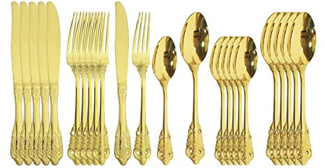 YIHANSS Party-Gold-Geschirrset, Regenbogen-Geschirr, Tafelservice, Besteckset aus Edelstahl 18/10, Messer, Gabel, Teelöffel, Silberbesteck, Besteckset, herausragend (Farbe: Silber) (Champagner)
