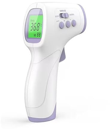 Termometro Frontale a Infrarossi Medico Digitale, Termometro Senza Contatto per Febbre, per Adulti, Bambini, Neonati, Display LCD Modalità con Indicatori Colorati Opzione Sonora, e 32 Memorie