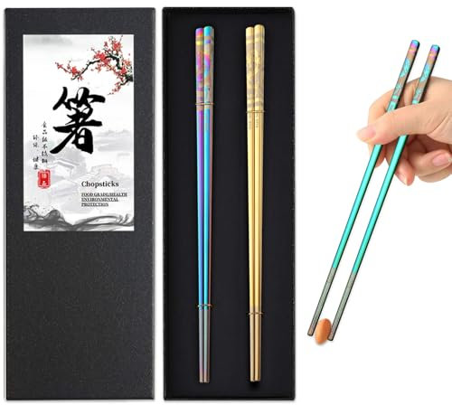 Aniuway 2 paia di bacchette in acciaio inox e metallo, lavabili in lavastoviglie, per lavare a mano, bacchette a forma di drago cinese (22 cm)
