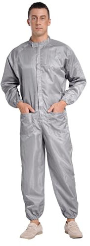 iEFiEL Skyddsoverall för män, antistatisk helkroppsskyddsoverall med dragkedja framtill, arbetsoverall enfärgad, GRÅ, 5XL