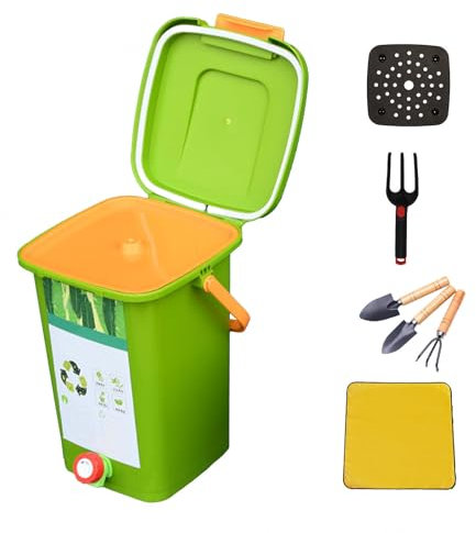 LFLIFENG Compostera 8L/10L/15L/20L Composteras Huerto Recoger Líquido De Abono Cubo Basura Jardin,Style3(15L)-1Set