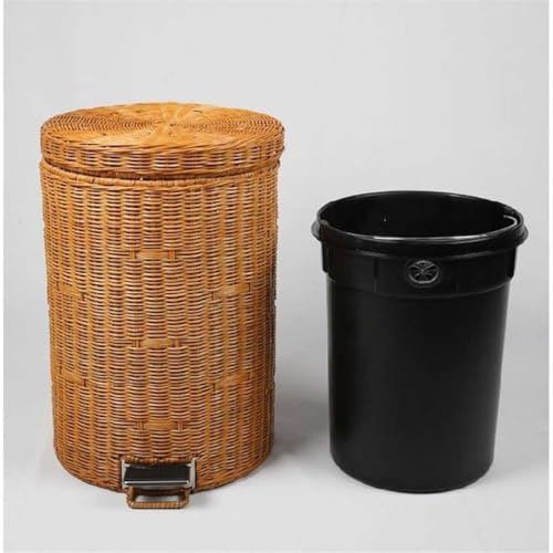 XBDLYQBD Bin Kitchen Step Trash Can, Pedal Bin with Lid, Round Rattan Garbage Can Trash Bin with Removable Inner for Bedroom Bathroom Garbage Can Bedroom Garbage Bin