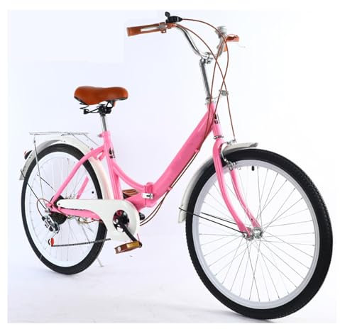 VHVYWY 24 Zoll Damen Cityrad, Fahrrad Stadtrad Klapprad Erwachsene Jugendliche für Faltrad, 7 Gang Schaltung Klappfahrrad für Sport Outdoor Radfahren Pendeln Camping Pink