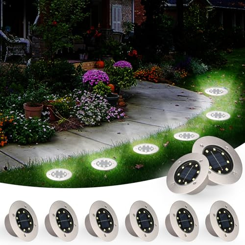 TOSHIN 8 Stück Solar Bodenleuchten Solarleuchte für Außen, 8 LED Solarlampen für Garten, Rasen, Gehweg, Patio, Auffahrt, Wasserdichte Gartendekoration Lampe, Kalteweiß