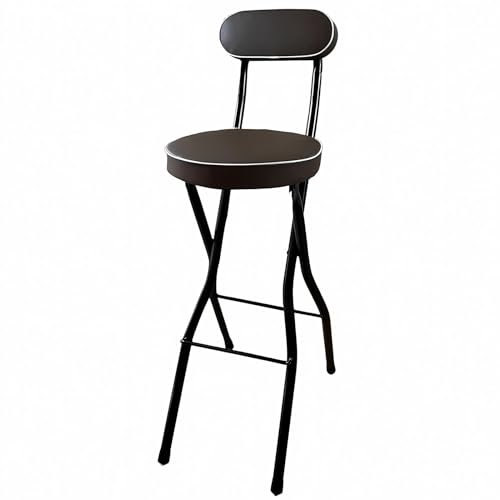 70cm Sgabello da Bar Pieghevole Portatile Alto con Schienale e Imbottitura in PU, Sgabello Pieghevole Alto da Bancone per Adulti Cucina Isola Chitarra(Zwart,70cm/28in)
