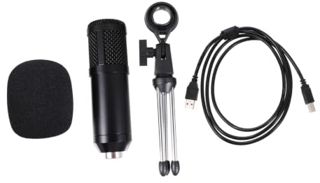 HEMOTON USB Computermikrofon Kondensatormikrofon Satz mit Mikrofonstativ | Schwarz, Kunststoffgehäuse, für Live Übertragung und Instrumentenspiel, 1 Satz