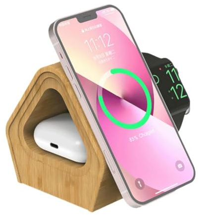 Base de charge magnétique multifonction en bois de bambou 3 en 1 pour iWatch