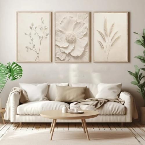 champracer 3er Poster Set Beige Wandbilder Moderne Aesthetic Deko Leinwand Bilder Wohnzimmer Schlafzimmer Deko Bilder Wohnzimmer Modern, Ohne Rahmen (40 * 50cm)