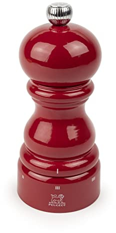 PEUGEOT - Salzmühle Paris u‘Select 12 cm - 6 Mahlgrade - Innovatives Zirlion-Mahlwerk für pulverfeines Salz - Aus PEFC-zertifiziertem Holz - Französisches Know-how - Passionsrot lackiert