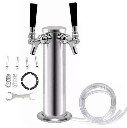 GHHZML Tirador De Cerveza para Casa Grifo Doble, Columna de Vino de Doble Cabeza, Grifo de Acero Inoxidable, Barra de Torre de Cerveza de Barril, hogar for Kegerator