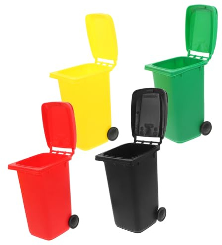 Hemobllo Organisateur De Crayons Mini Poubelle Couvercle, Lot De 4 En Plastique Rigide, Coloris Jaune Rouge Vert Noir, Bureau Et Papeterie, Accessoire De Rangement Polyvalent