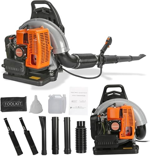 Backpack Gas Leaf Blower, 63CC 2-Stroke 665 CFM High Airflow for Lawn Care, Low-Vibration Harness, Clears Leaves, Debris & Snow