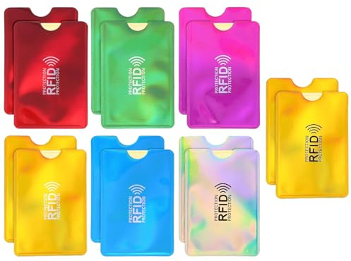 XVZZGNTH 14 Stück RFID Blocker Kartenhülle, 7 Varianten Kreditkartenhülle mit RFID Schutz, Scheckkartenhülle aus Wasserdichtem Aluminiumfolienmaterial, Bankkarten Schutzhülle für Frauen und Männer