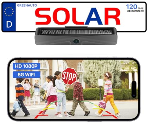 GREENAUTO Solar WiFi Rückfahrkamera, 1 Mins DIY, Rückfahrkamera mit G-Sensor, HD 1080P 170° Weitwinkel IP69K Wasserdicht Sternenlicht Nachtsicht für iOS Android, Einparkhilfe für Auto, SUV, Van