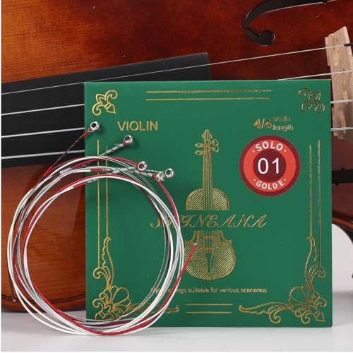 4/4 Violinensaiten, mittelgroßer synthetischer Kern, silberumsponnen D & G, Aluminiumumwicklung A, Gold E, satter Klang, verbesserte Brillanz (Nylonsaiten mit Extra-Gold-E-Saite)