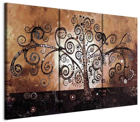 B&D XXL - Quadro Albero della vita Klimt 135x90 cm 3 Pezzi - Stampa su Tela Canvas con Struttura - Quadri Componibili Moderni Soggiorno Grandi - Murale Arte Decorazioni da Parete Decori a-A-0106-b-h