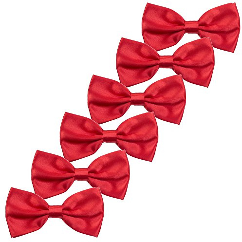 Kajeer Boys Children Formal Bow Ties - 6 Pack of Solid Color Adjustable Pre Tied Bowties(Red)