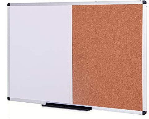 VIZ-PRO Magnetic Dry Erase Board and Cork Notice Board Combination, 36 X 24 Inches, Silver Aluminium Frame
