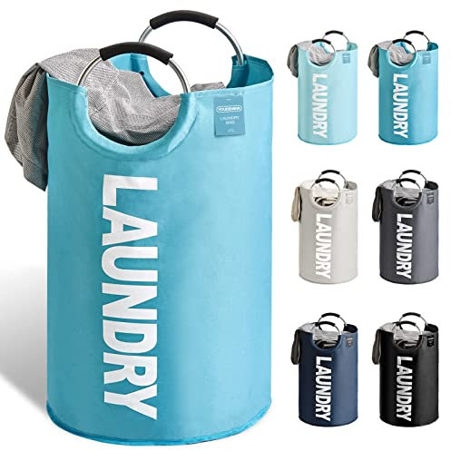 YOUDENOVA 92L Cesto de Ropa Grande con Asa, Plegable Bolsa de Lavado de Ropa Bin, de Tela Oxford 600D Duradera, fácil almacenamiento, Azúl