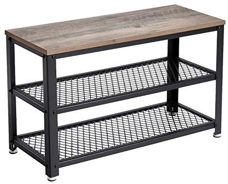 VASAGLE Panca per Scarpe, Scaffale a 2 livelli, Organizzatore per Scarpe, 73 x 30 x 45 cm, per Ingresso, Soggiorno, Telaio in Acciaio, Stile Industriale, Gres e Nero LBS73MB