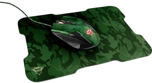 Trust Gaming GXT 781 Rixa Gaming Maus und Mauspad 22 x 30 cm, LED-Beleuchtung, 6 Tasten, 800-3200 DPI, für Rechts- und Linkshänder, USB Maus für Computer/Laptop - Camo