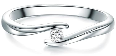 Trilani Damen Solitärring Sterling Silber Zirkonia weiß im Brillantschliff - Spannring gedreht Verlobungsring Antragsring Trauring | Zirkonia,Brillantschliff,Antragsring,Trauring,verschiedene Ringbreiten,Damenring offen,Vorsteckring,Silberring mit Stein