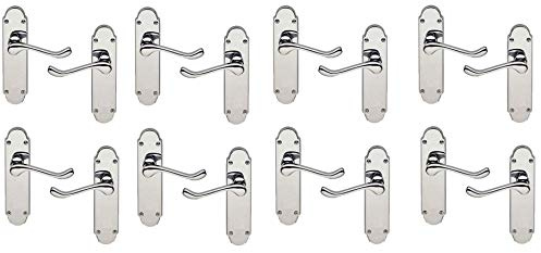 Golden Grace Victorian Scroll Latch Door Handles, Polished Chrome, 8 Pairs | Supplied with all necessary fixing screws and a spindle, fitting securely on shaped backplates to cover existing drill holes.