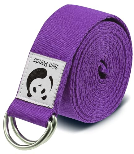 Slim Panda Yoga Belt Pilates Yoga Straps Stretch for Exercise Workout Dance, 100% Cotton Yoga Belt with Safety D Ring Buckles for Stretching, Flexibility(Purple 180CM)