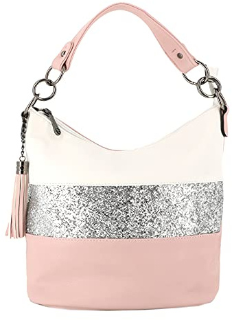 Sac à Main Bandoulière Femme Paillettes - Sacoche Messenger Porté Epaule Multicolore Rayures - Besace Bandes Anse Large Strass Brillant Soirée Mariage - PU Cuir Souple - Chic Tendance