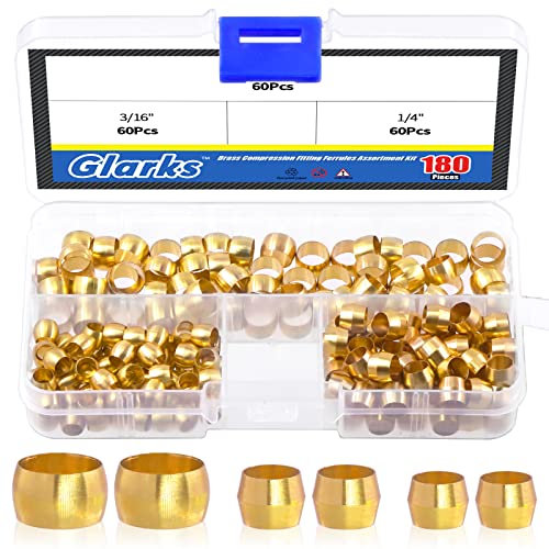 Glarks Lot de 180 embouts de compression en laiton de 3 tailles (3/16 et 1/4 et 5/16)