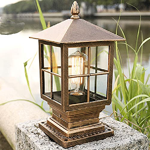 Mengjay Trade luci colonna，lampada con base in alluminio pressofuso e vetro，E27 IP44 Impermeabile，Villa Giardino prato paesaggio Apparecchio illuminazione Cancello wall street Light. (Stile C-Oro)