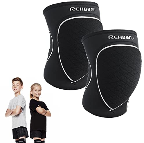 Rehband Knee Pads for Children, 1 Pair, Knee Protectors for Volleyball, Comfortable & High Protection, Children's Knee Guards for Indoor Sports, Colour:Black, Size:Medium, Side:Pair