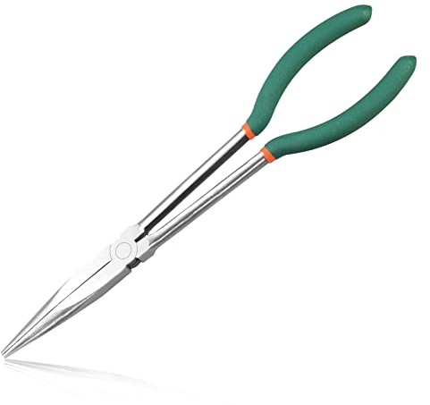 LEONTOOL Spitzzange mit langer Reichweite, 27,9 cm, mit gezackten Zähnen, lange Spitzzange, gerade, extra lang für schwer zugängliche enge Räume und begrenzte Freiraumbereiche