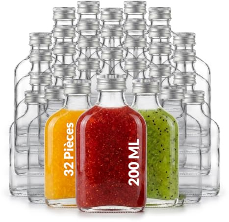casavetro 200 ml tomma glasflaskor, 32 stycken påsar likörflaskor med skruvlock, 200 ml vinflaska snapsflaska vinäger oljeflaska för fyllning 0,2 liter (32 x 200 ml)
