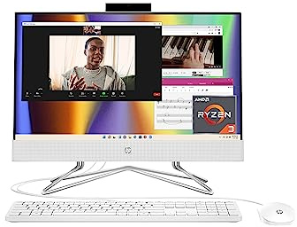HP 22-dd0032 All-in-One PC Desk Computer, 21.5 Full HD Micro-Edge Display, AMD Ryzen 3 Processor, AMD Radeon Graphics, 8 GB SDRAM, 256 GB SSD, Windows11 Home OS, MU-MIMO, Bluetooth, and Wi-Fi (2022)