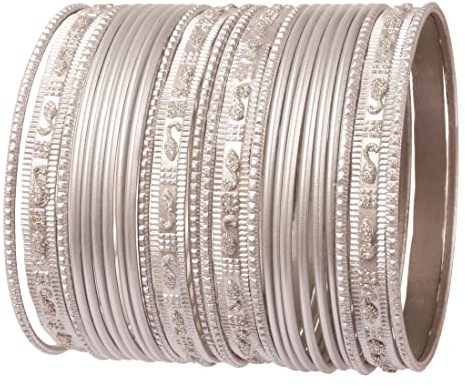 Touchstone Indische Bollywood „Colorful 2 Dozen Armreif Collection“ Golden Glitters texturiert Silber Farbe Designer-Schmuck spezielle Armreifen Set von 24 in Gold-Ton für Frauen.