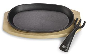 ECHTWERK Servierpfanne aus Gusseisen, Kleine Grillpfanne mit Servierbrett, Abnehmbarer Griff, Bereits eingebrannt, Für Backöfen, Grill, BBQ und Induktion geeignet, Ø 24 x 14 cm