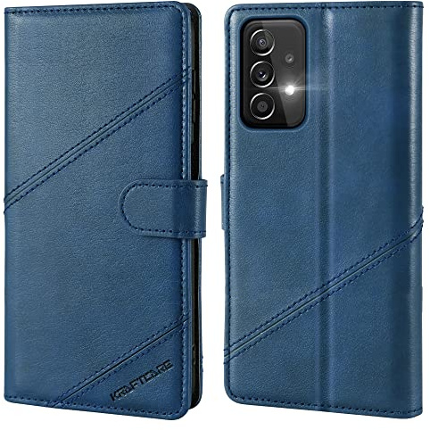 KRAFTCARE Handyhülle für Samsung A53 5G Hülle, [Premium PU Leder] [Kartenfach] [Stand] Flip Case Wallet Handytasche Schutzhülle Klapphülle für Samsung Galaxy A53 5G Hülle, Blau | Klapphülle mit Premium PU Leder, 3 Kartenfächer + Geldscheinfach, Ständer, Stoßfeste, RFID Blockierung, Navy Blau