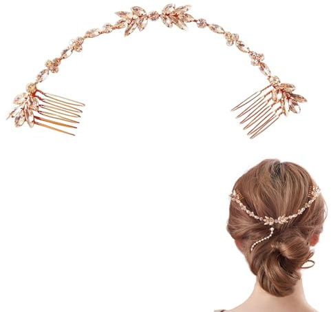 Braut Hochzeit Haarkämme, Kristall Braut Haarschmuck, Blätter Haarband Hochzeit, Andgefertigt, für Hochzeit, Jubiläum, Valentinstag(Roségold)