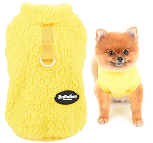 SMALLLEE_LUCKY_STORE Haustier-Sherpa-Fleece-Pullover Weste Rollkragenpullover mit D-Ring weiches Sweatshirt für kleine Hunde Katzen, Welpen Yorkie Chihuahua warme Herbst-Winterkleidung, Gelb, S