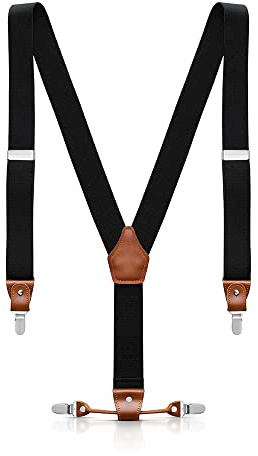 AceList Hosenträger für Herren, verstellbar und elastisch, 3,5cm breit in Y-Form, weich mit 3 Metallclips, Einheitsgröße für Damen und Herren, Schwarz
