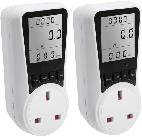 Power Meter Energy Monitor Plug, 13A Electricity Usage Power Consumption Monitor Socket with 7 Monitoring Modes, Overload Warning, Amp Volt Watt Meter Analyzer (2Pack)