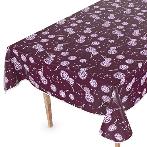 Wachstuchtischdecke Wachstischdecke Tischdecke abwaschbar Gartentischdecke Wachstuch Eckig rund oval 90 x 130cm mit Saum Pusteblume Bordeaux