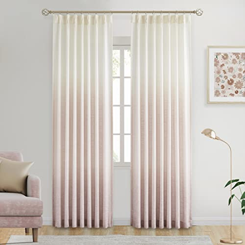 Central Park Plissee-Vorhang, halbtransparent, Ombré-Vorhang, 213 cm, lang, Viskose-Mischgewebe, Fensterbehandlungssets mit Rücklasche für Wohnzimmer, Schlafzimmer, Cremeweiß bis Rosa, 101,6 x 213,3 x