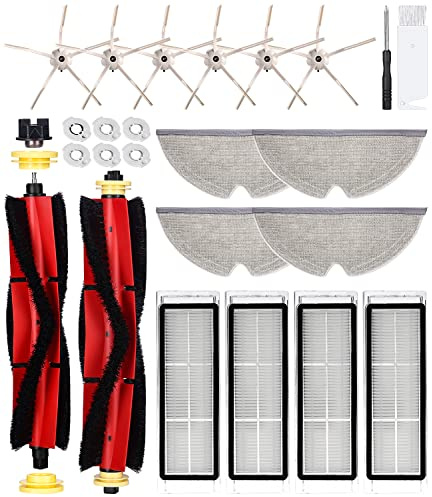 Set med 24 dammsugartillbehör, reservdelar till Xiaomi Roborock S5, max S6, Pure S6, maxV, 2 huvudborste, 6 sidoborstar, 4 hepafilter, 4 torkdukar, 6 filterkärnor, skruvdragare, rengöringsborste