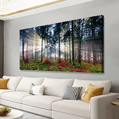 Nature Landscape Sunrise Tree Canvas Wall Art - 20x40 inches Wall Decoration for Living Room Forest Picture Artwork Painting Prints of Trees for Bedroom and Home Décor