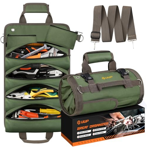 Tool Bag Roll Up, UUP Heavy Duty Portable Soft Tool Storage, Foldable Empty Rollup Organizer with Small Pockets, Official Rollable Toolbag, Father Day Gifts for Him Dad Men Mechanic Welding, Green